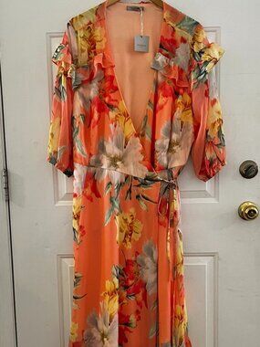 City Chic Newbury Street Woman's Plus-Size Floral Wrap Midi Dress Sz 2x